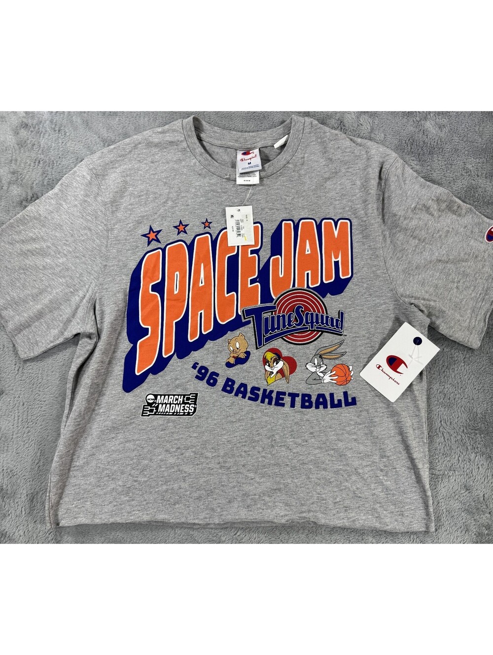 Champion Space Jam Tune Squad 90's Graphic Tee Gray Crew Neck Short Sleeve M
